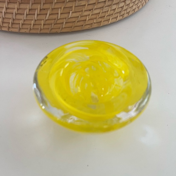 Kosta Boda Glass Atoll Candle Holder Yellow Swirl Bowl Votive Ann Ehrner - Picture 3 of 7
